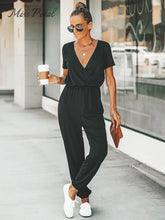 Load image into Gallery viewer, Women V-neck Short Sleeve Jumpsuit