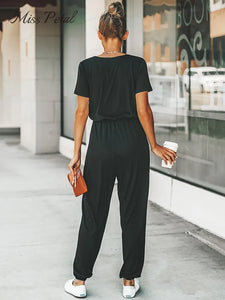 Women V-neck Short Sleeve Jumpsuit