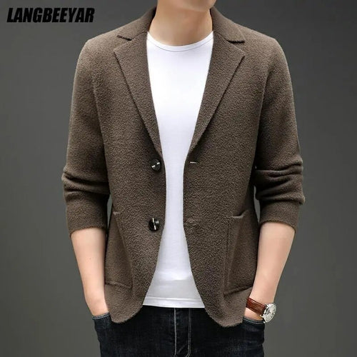 Top Grade New Autum Winter Brand Fashion Knit Blazer Mens Top Cardigan Slim Fit Sweater Casual Coats Jacket Mens Clothes 2023