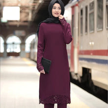 Load image into Gallery viewer, Muslim Dress Women Long Top Hollow Solid Islamic Clothing Hijab Dresses