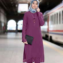 Load image into Gallery viewer, Muslim Dress Women Long Top Hollow Solid Islamic Clothing Hijab Dresses