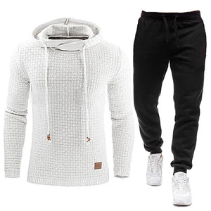 Men Tracksuit Fleece Two Piece Hooded Pullover Set