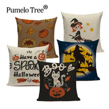Load image into Gallery viewer, Happy Halloween Pumpkin Bat Magic Girl Flying Carpet Ghosts Decor Cushion Cover Halloween Decoration Horror House Party Supplies