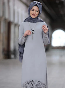 Muslim Dress Women Long Top Hollow Solid Islamic Clothing Hijab Dresses