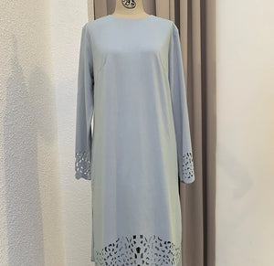 Muslim Dress Women Long Top Hollow Solid Islamic Clothing Hijab Dresses
