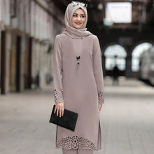 Load image into Gallery viewer, Muslim Dress Women Long Top Hollow Solid Islamic Clothing Hijab Dresses