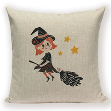Load image into Gallery viewer, Happy Halloween Pumpkin Bat Magic Girl Flying Carpet Ghosts Decor Cushion Cover Halloween Decoration Horror House Party Supplies