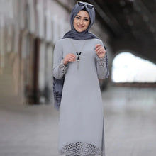 Load image into Gallery viewer, Muslim Dress Women Long Top Hollow Solid Islamic Clothing Hijab Dresses