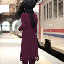Load image into Gallery viewer, Muslim Dress Women Long Top Hollow Solid Islamic Clothing Hijab Dresses