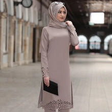 Load image into Gallery viewer, Muslim Dress Women Long Top Hollow Solid Islamic Clothing Hijab Dresses