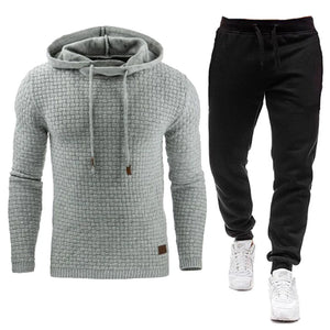 Men Tracksuit Fleece Two Piece Hooded Pullover Set