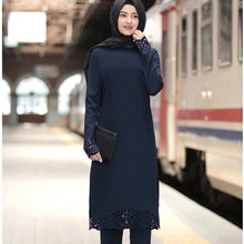 Load image into Gallery viewer, Muslim Dress Women Long Top Hollow Solid Islamic Clothing Hijab Dresses