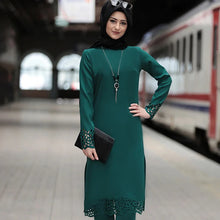 Load image into Gallery viewer, Muslim Dress Women Long Top Hollow Solid Islamic Clothing Hijab Dresses