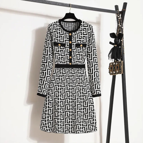 Women Knitted Dresses Elegant Fashion Vintage Dress
