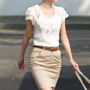 Womens Chiffon Short Sleeve Blouse Shirt