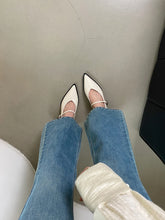 Load image into Gallery viewer, Pointed Toe Women Loafers Black Brown White Casual Mules Shoes Belt Buckle Shallow Slip On Low Flat Heeled Party Pumps Size 40