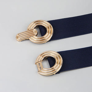 Women Simple Waist Elastic Ladies Band Round Buckle Belt