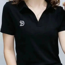 Load image into Gallery viewer, Women Short Sleeve New Summer V-neck Letter Pullover Knitted Tees
