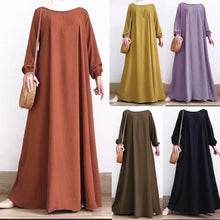 Load image into Gallery viewer, Solid Stretch Cuff Women Dress Zip-up Abayas