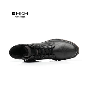 Men Fur Warm Ankle Anti-Slip Zip Lace-up Boots