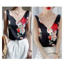 Load image into Gallery viewer, Niche Design Western-style Silk Camisole Women&#39;s V-neck Floral Print Tops