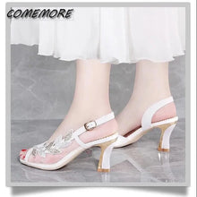 Load image into Gallery viewer, Women Crystal High Quality Round Toe Square Heels Sandals
