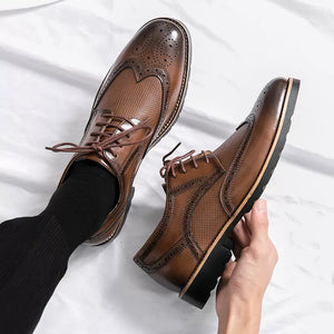Mens Wingtip Leather Brogue Business Formal Oxford Shoes