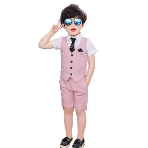 Boys Formal Suits Vest Shorts Dress Children School Outfits Dresses