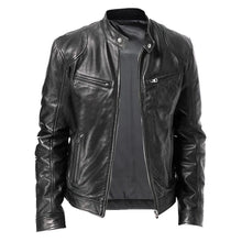 Load image into Gallery viewer, Men&#39;s Stand-up Collar Slim Leather Jacket