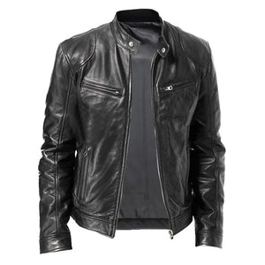Men's Stand-up Collar Slim Leather Jacket