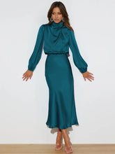 Load image into Gallery viewer, Spring Summer New High-End Satin Long Sleeved Dress