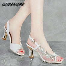 Load image into Gallery viewer, Women Crystal High Quality Round Toe Square Heels Sandals