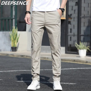Men Casual Slim Straight Breathable Trousers