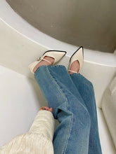 Load image into Gallery viewer, Pointed Toe Women Loafers Black Brown White Casual Mules Shoes Belt Buckle Shallow Slip On Low Flat Heeled Party Pumps Size 40