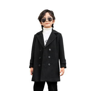 Kids Winter Wool Coat Windproof Outdoor Long Jacket