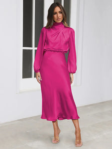 Spring Summer New High-End Satin Long Sleeved Dress