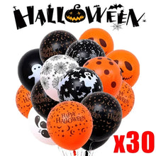 Load image into Gallery viewer, 30/10Pcs Scary Halloween Balloons Kids Toys Pumpkin Skeleton Ghost Bar Party Decor Balloon Halloween Black Orange Latex Balloon