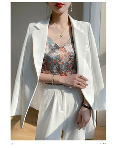 Niche Design Western-style Silk Camisole Women's V-neck Floral Print Tops
