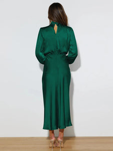 Spring Summer New High-End Satin Long Sleeved Dress