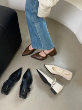 Load image into Gallery viewer, Pointed Toe Women Loafers Black Brown White Casual Mules Shoes Belt Buckle Shallow Slip On Low Flat Heeled Party Pumps Size 40