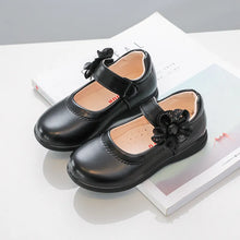 Load image into Gallery viewer, Girls Black Leather Shoes for School Party Flowers Shoes