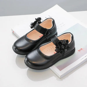Girls Black Leather Shoes for School Party Flowers Shoes