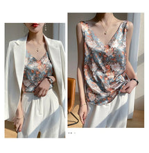 Load image into Gallery viewer, Niche Design Western-style Silk Camisole Women&#39;s V-neck Floral Print Tops