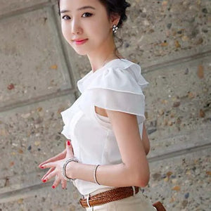 Womens Chiffon Short Sleeve Blouse Shirt