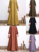 Load image into Gallery viewer, Solid Stretch Cuff Women Dress Zip-up Abayas