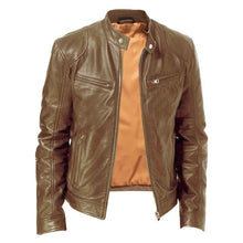 Load image into Gallery viewer, Men&#39;s Stand-up Collar Slim Leather Jacket