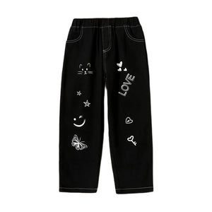 Girls' Clothing Black Jeans Girls' Pants Printed Pattern