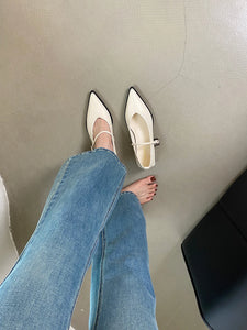 Pointed Toe Women Loafers Black Brown White Casual Mules Shoes Belt Buckle Shallow Slip On Low Flat Heeled Party Pumps Size 40