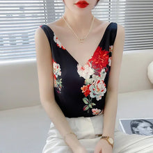 Load image into Gallery viewer, Niche Design Western-style Silk Camisole Women&#39;s V-neck Floral Print Tops