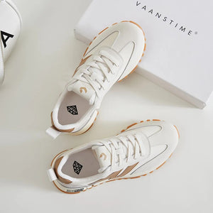 Women Genuine Leather Sneakers Lace-Up Round Toe